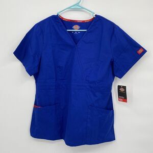 Dickies Womens Empire Waist EDS Signature Mock Wrap Scrub Top Blue Medium NWT